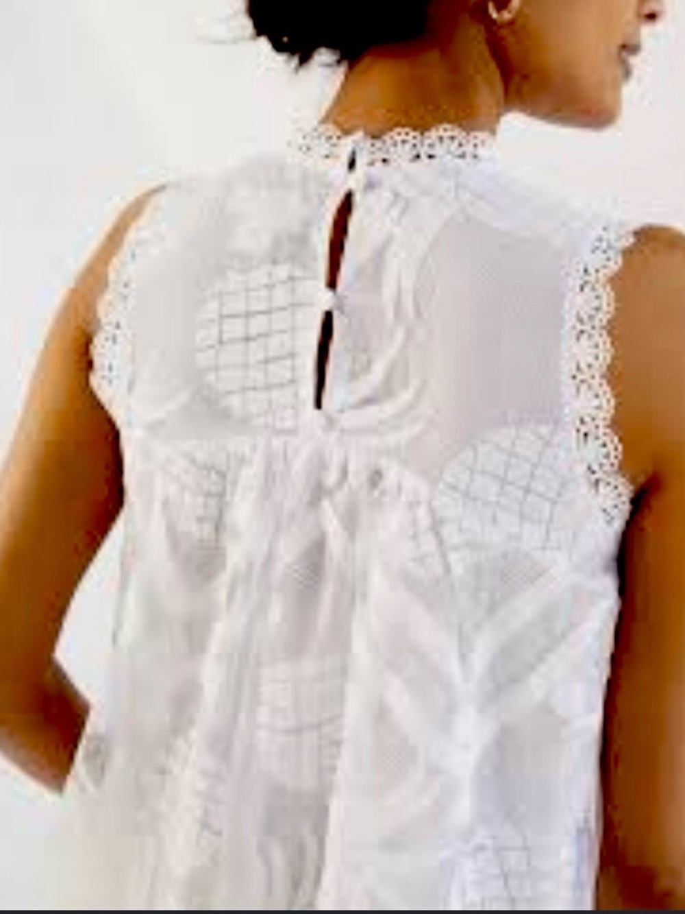 Anthropologie White Lace-Trim Sleeveless Eyelet Blouse